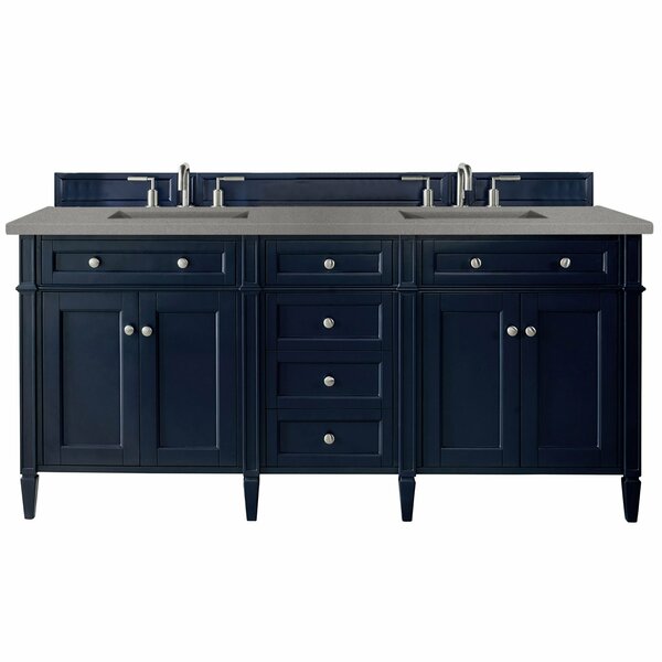 James Martin Vanities Brittany 72in Double Vanity, Victory Blue w/ 3 CM Grey Expo Quartz Top 650-V72-VBL-3GEX